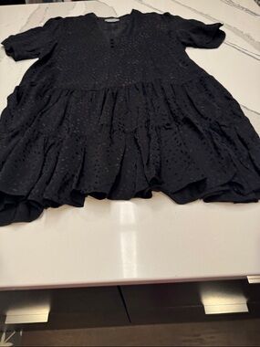 Anthropologie Black Subtle Pattern Tiered Midi Dress Never Worn LBD